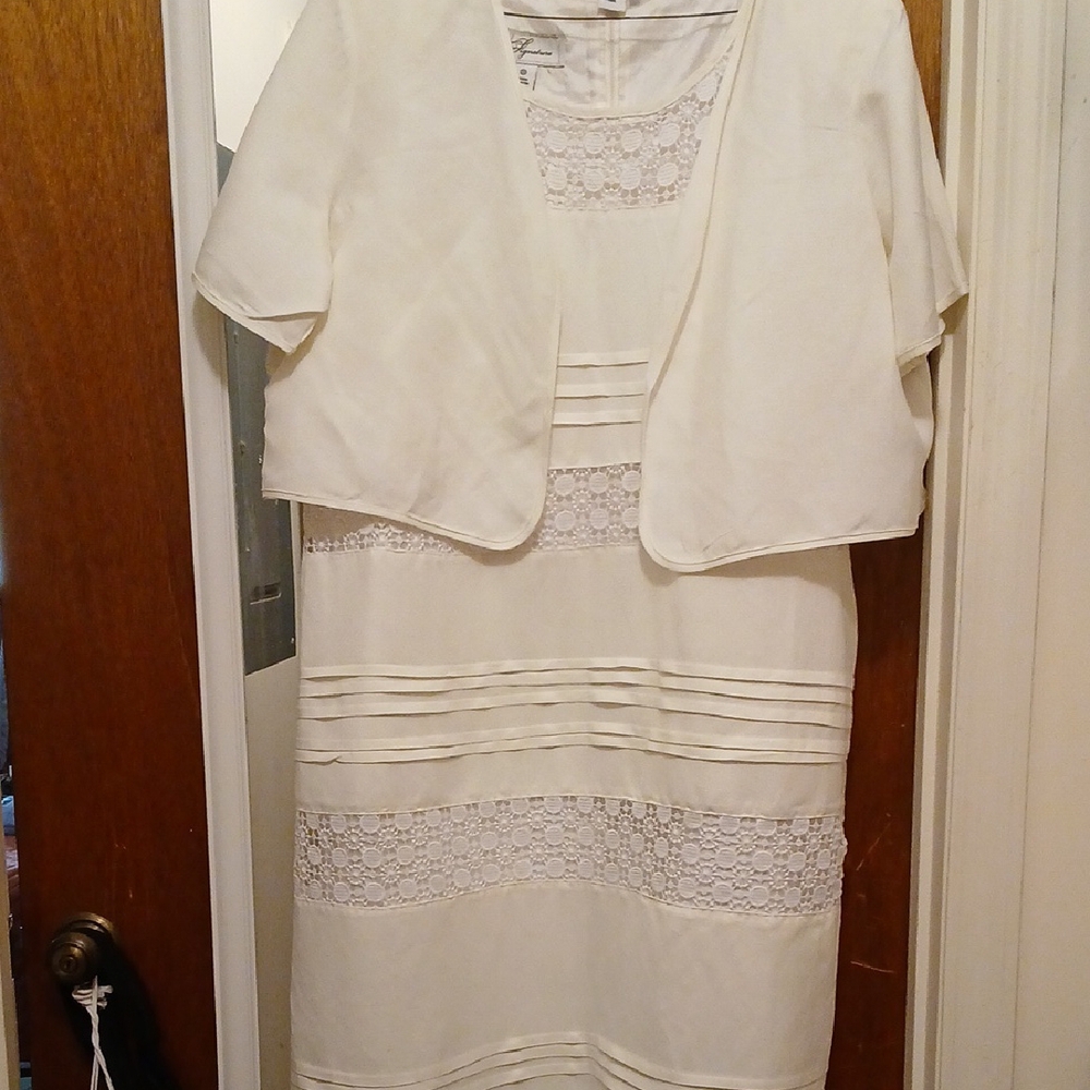 White,signature Jacket Dress. Knee-length
